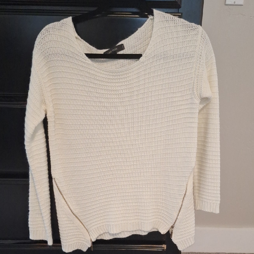 Cream Knit Sweater with Zipper Accents
